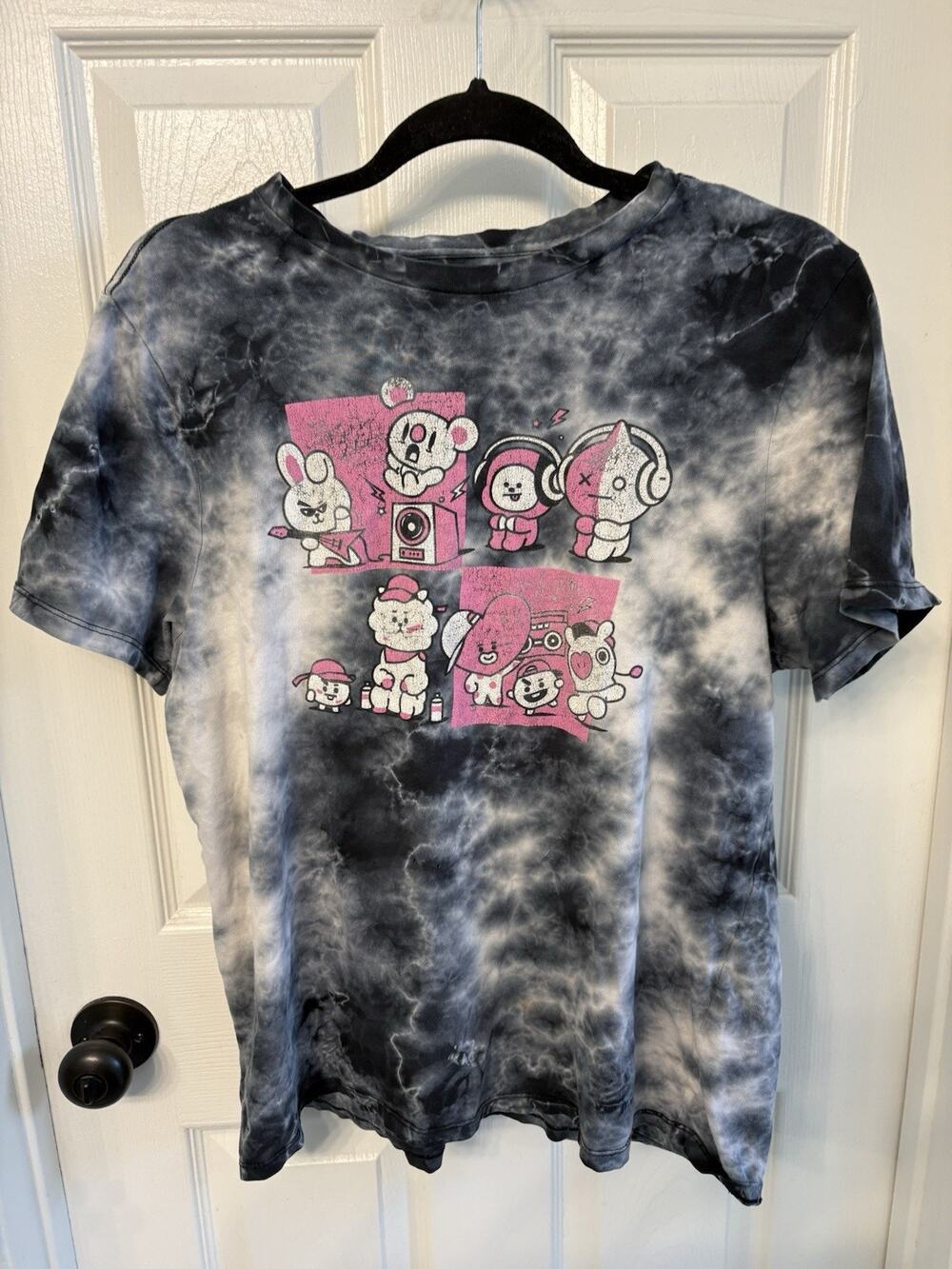 BT21 Black White Pink Dyed Tee. Size Small. Y2K
